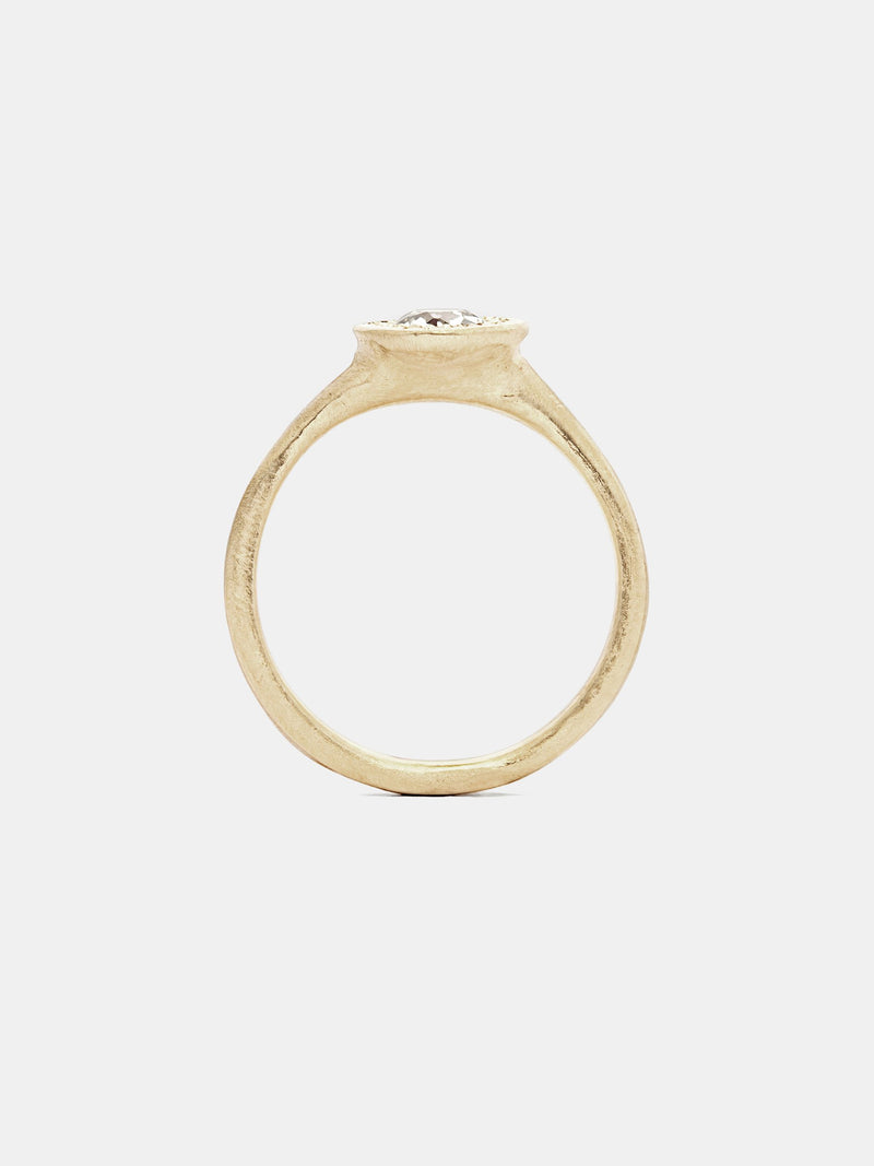 Celestial Solitaire with 0.5ct near colorless antique diamond in 14k yellow gold with organic texture and signature matte finish.