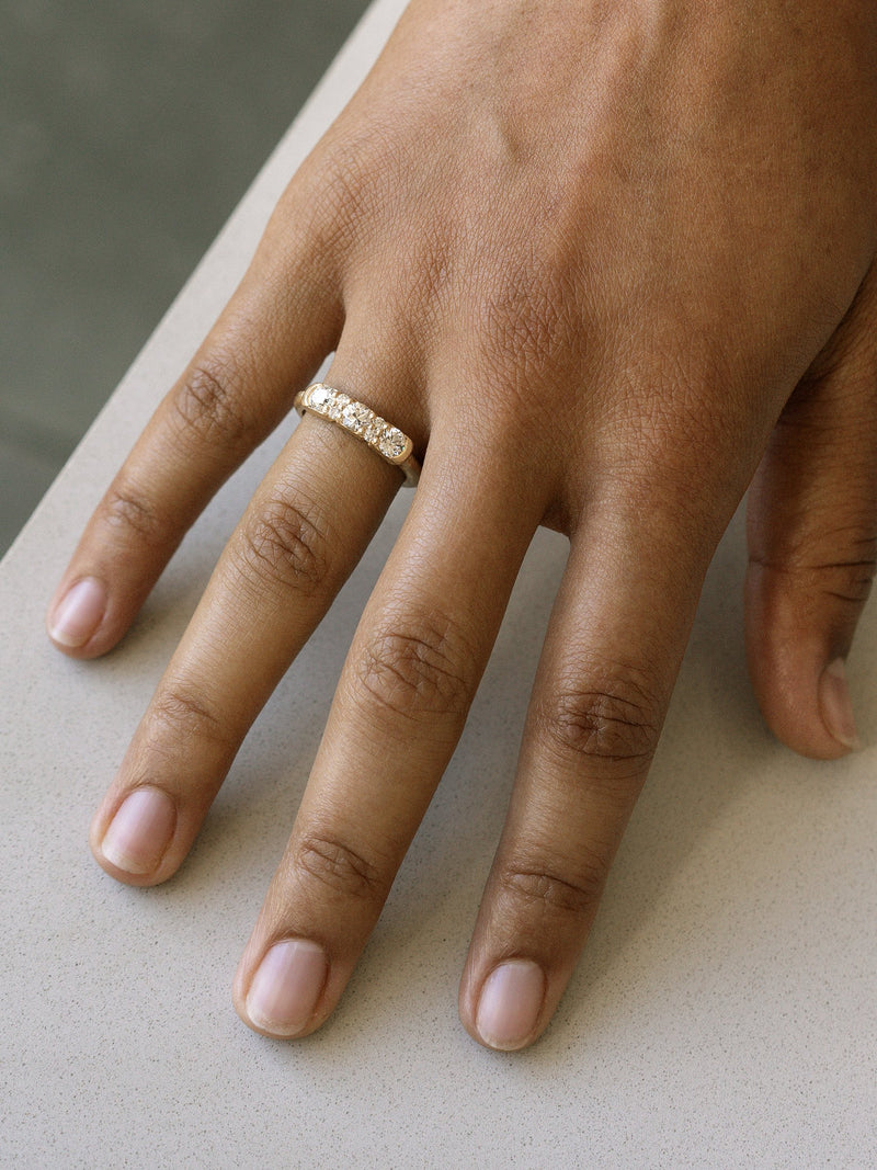 Shown: near colorless diamonds in 14k yellow gold with signature matte finish.