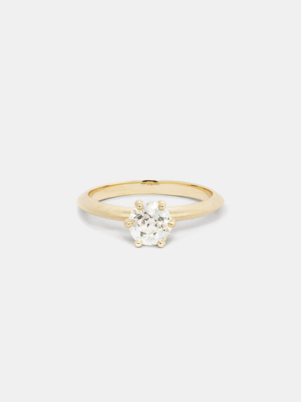 Shown: 0.75ct near colorless antique diamond in 14k yellow gold with organic texture and signature matte finish.