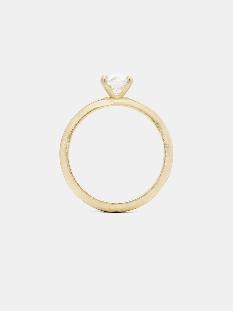 Marigold Solitaire with 1ct near colorless antique diamond in 14k yellow gold with organic texture and signature matte finish. 