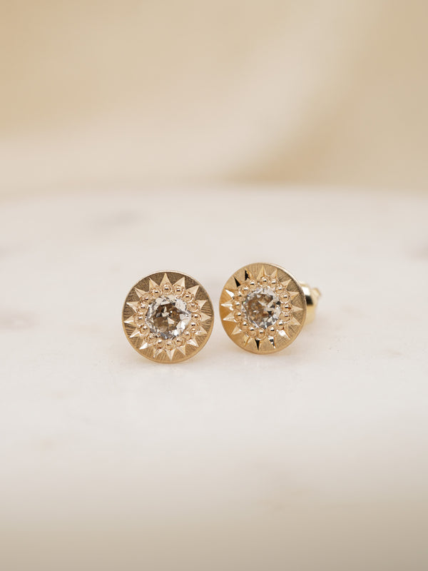 Shown: 0.25ct (4mm) antique diamond studs in 14k yellow gold and signature matte finish.