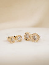 Shown: (Left) 0.10ct (3mm), (Right) 0.25ct (4mm) antique diamonds set in 14k yellow gold with signature matte finish.