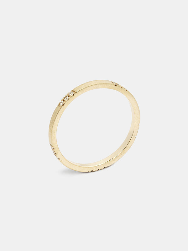 Rue Band with 1mm recycled diamonds in 14k yellow gold and smooth texture with signature matte finish.