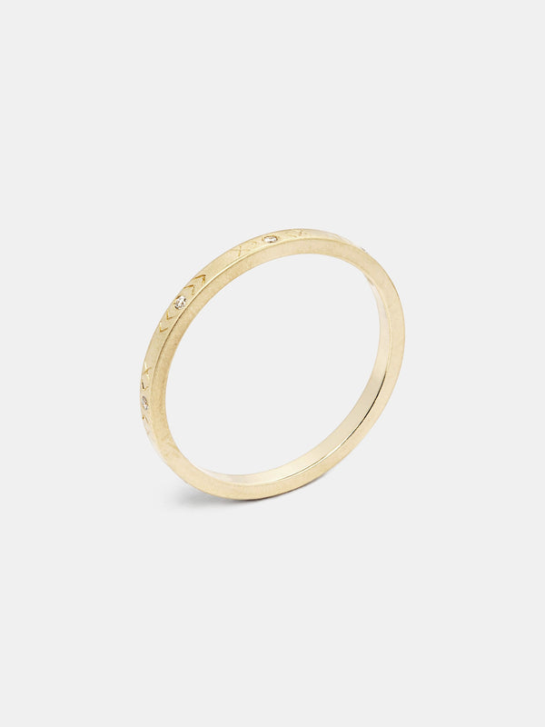 Thallo Band with 1mm diamonds in 14k yellow gold and signature matte finish. 