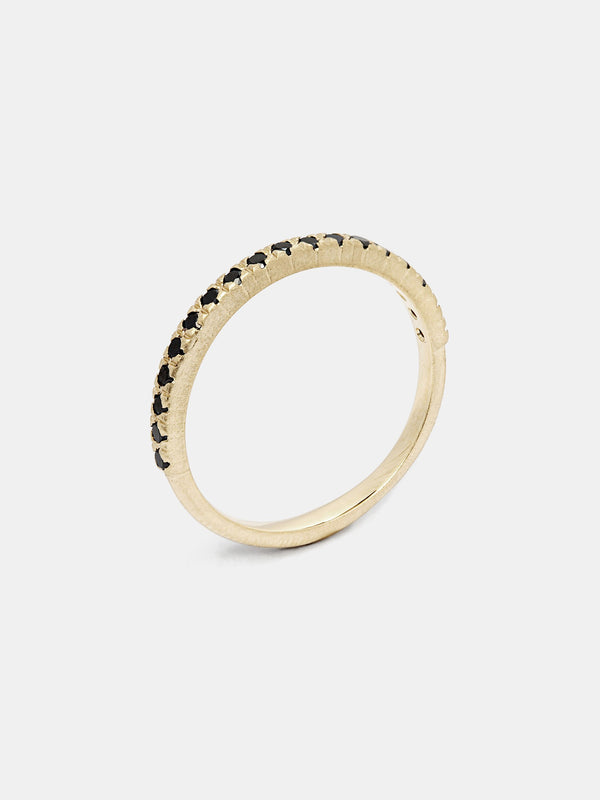 Viburnum Pave Half Eternity Band- 1.5mm black diamonds in 14k yellow gold with organic texture and signature matte finish.