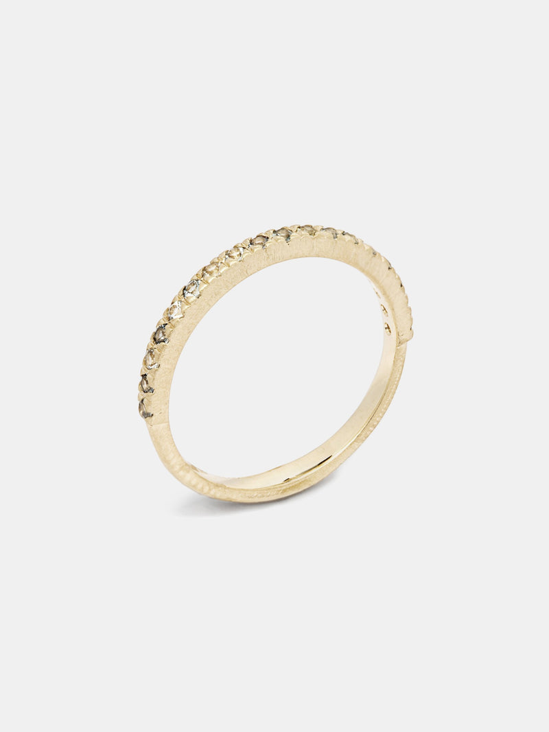 Viburnum Pave Half Eternity Band- 1.5mm Sapphires in 14k yellow gold with organic texture and signature matte finish.