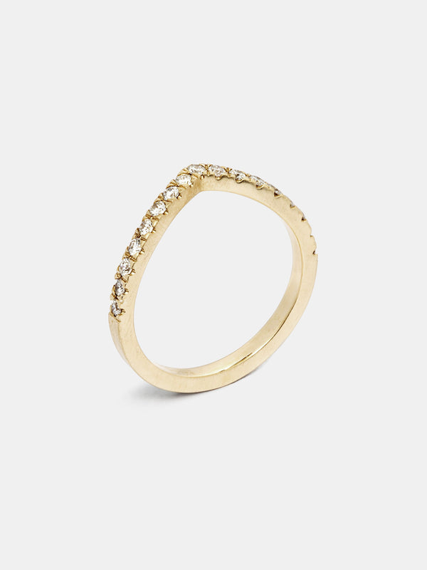 Vinca Arching Pave Half Eternity Band with 1.6mm recycled diamonds in 14k yellow gold with smooth texture and signature matte finish.